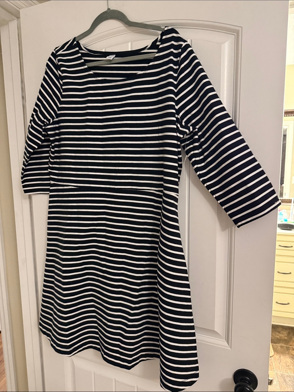 Women’s Black and White Striped Boatneck Dress Old Navy